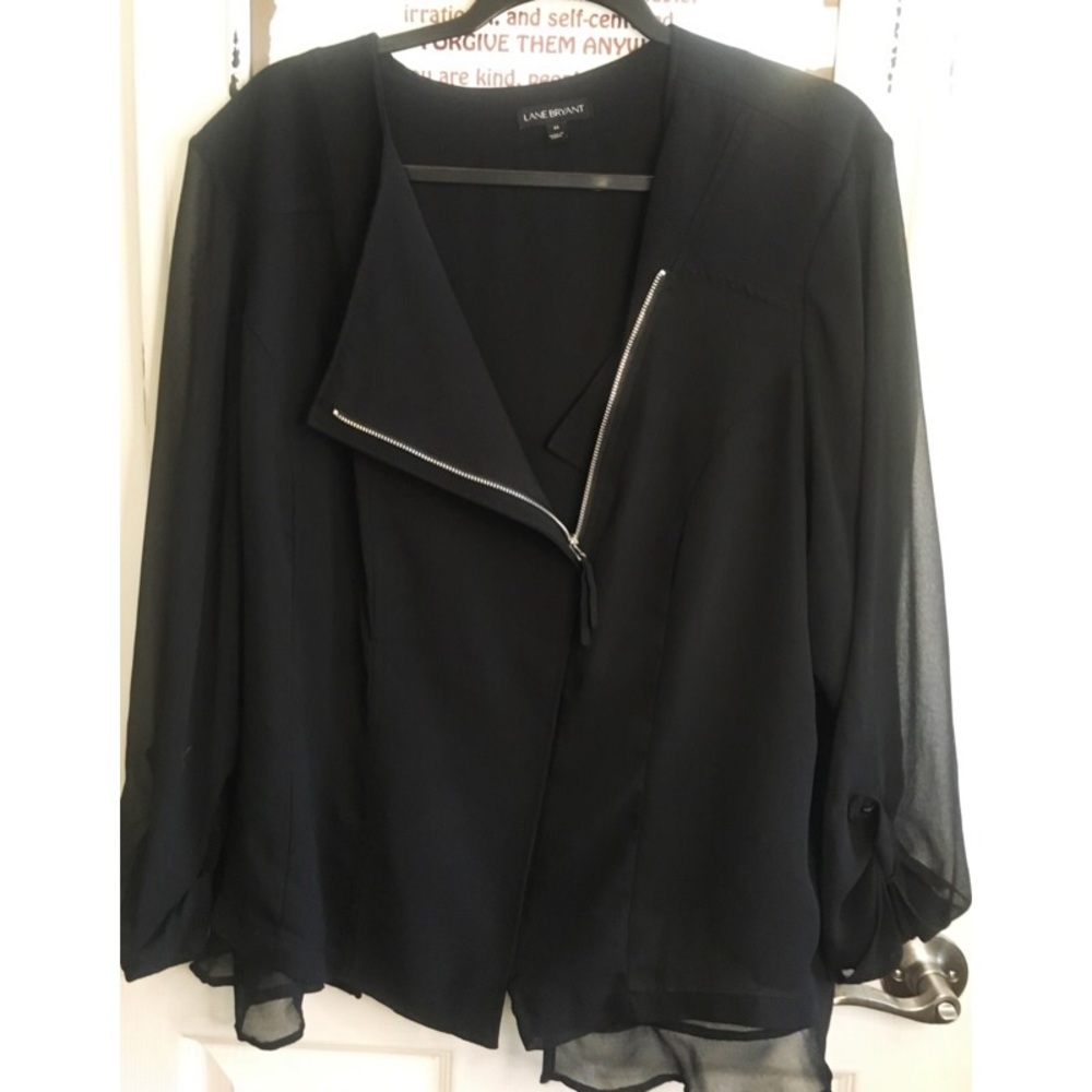Lane Bryant Black Zip Jacket Blazer Sheer Sleeves